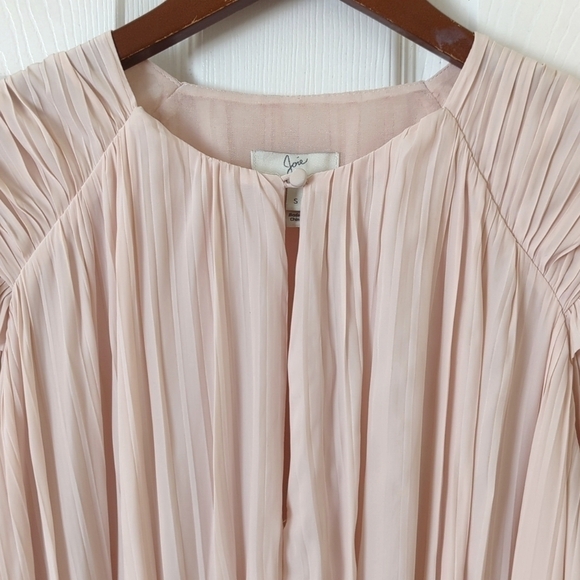 Joie Rheia Silky Pleated Long Balloon Sleeve Blouson A-Line Midi Dress Cream S - Picture 3 of 15